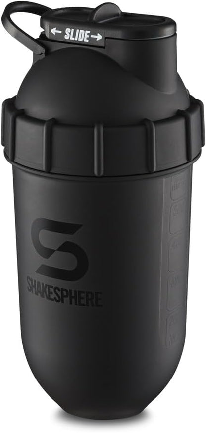 SHAKESPHERE Tumbler: Protein Shaker Bottle and Smoothie Cup, 24 oz - Bladeless Blender Cup Purees Raw Fruit with No Blending Ball - Drink Powder Mix Shake Mixer for Pre Workout, Gym (Matte Black)