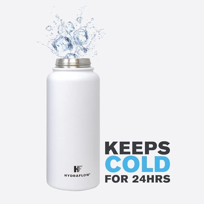 Hydraflow Hybrid - Triple Wall Vacuum Insulated Water Bottle with Flip Straw (17oz, Khaki) Stainless Steel Metal Thermos, Reusable Leak Proof BPA-FREE for Sports and Travel