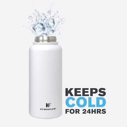 Hydraflow Hybrid - Triple Wall Vacuum Insulated Water Bottle with Flip Straw (17oz, Khaki) Stainless Steel Metal Thermos, Reusable Leak Proof BPA-FREE for Sports and Travel