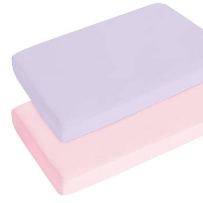 Pack and Play Sheets for Girl Fitted 2 Pack Mini Crib Sheets, Portable Playard Sheet, Ultra Soft Microfiber Playpen Sheets, Purple and Pink