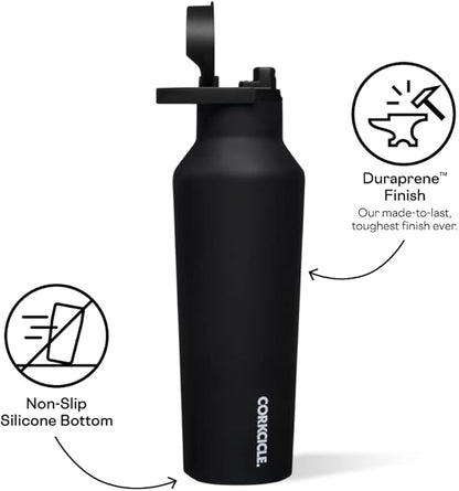 Corkcicle Sport Canteen Insulated Tumbler, Matte Black, 20 oz – Reusable Water Bottle Keeps Beverages Cold for 25 Hours & Hot 12 Hours – Cupholder Friendly Tumbler with Screw-On Cap