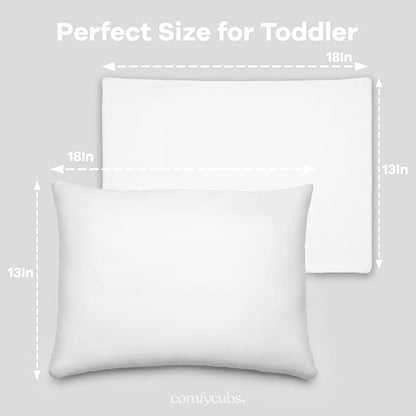 Comfy Cubs Toddler Pillow with Soft Cotton Pillowcase, 13"x18", White (2 Pack) - Kids Pillow for Sleeping & Travel - Comfortable Small Pillow - Kids Travel Pillow with Breathable Microfiber Fill