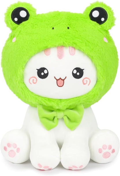 Cute Frog Cat Plush Toy 10" Kawaii Kitten Stuffed Animal, Cat Froggy Plushie Pillow Gift for Kids
