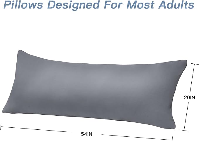 DOWNCOOL Luxury Full Body Pillow Insert with Fiber Cover - Ultra Soft Body Pillow for Sleeping - Breathable Long Bed Pillow Insert, 20"x54"(Grey, with Cover)