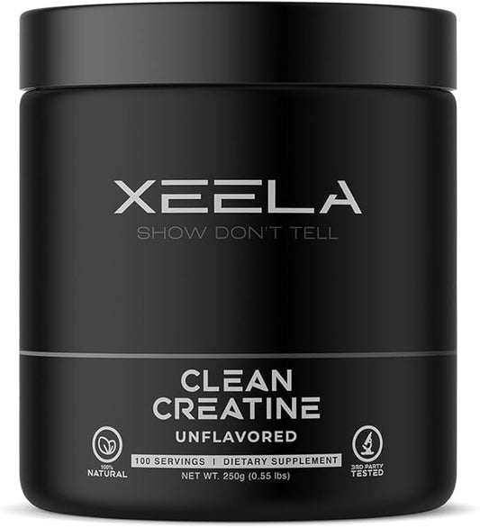 XEELA Creatine for Lean Muscle Gain, All Natural Creatine Powder for Men & Women with Creapure, Increase Strength & Power, Reduce Recovery Time(Unflavored, 100 Servings)