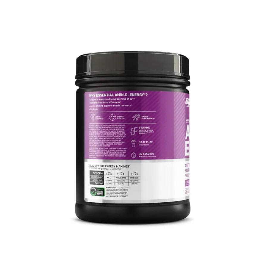 Optimum Nutrition Amino Energy - Pre Workout with Green Tea, BCAA, Amino Acids, Keto Friendly, Green Coffee Extract, Energy Powder - Concord Grape, 65 Servings 