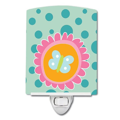 Caroline's Treasures BB9113CNL Butterfly in Polkadots Ceramic Night Light Compact, UL-Certified, Ideal for Bedroom, Bathroom, Nursery, Hallway, Kitchen, 6x4x3, Multicolor
