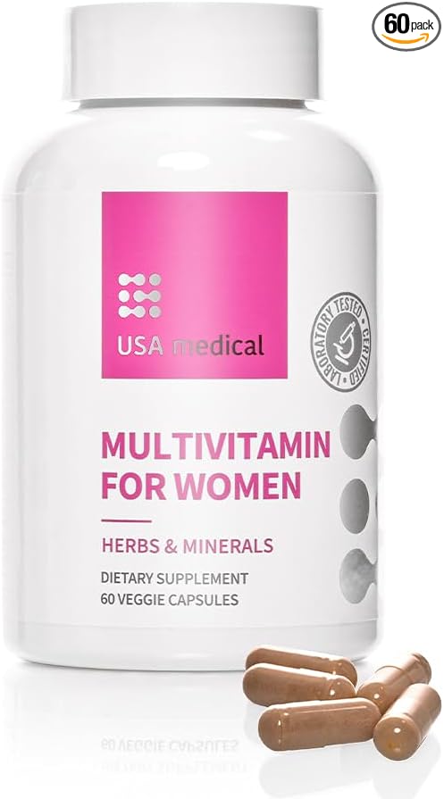 Women’s Multivitamin Capsules - Complete Supplement with Biotin, Folate, and Zinc - Supports Energy, Fertility, Hormones, and Sleep | 60 Capsules