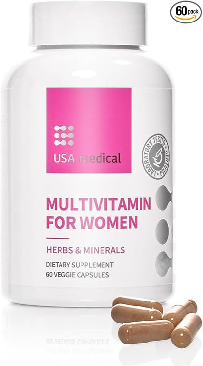 Women’s Multivitamin Capsules - Complete Supplement with Biotin, Folate, and Zinc - Supports Energy, Fertility, Hormones, and Sleep | 60 Capsules