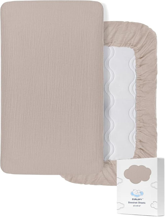 Khaki Bassinet Mattress Sheets, Muslin Bassinet Sheet 32"x16" for Rectangle, Oval, Hourglass Bassinet Mattress, Moses Basket Sheets (46B-08)