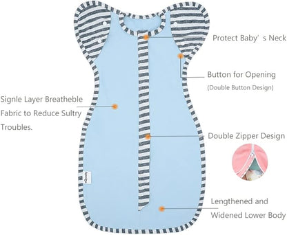 Baby Blanket Sack with Arms Free Design,Transition to Arms Free Wearable for Newborn Girl and Boy, Small 0-3Months, Blue