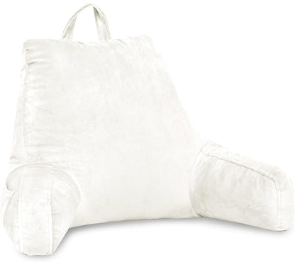 LOVTEX Reading Pillow with Removable Cover, Back Pillow for Sitting Up in Bed with Arms and Pockets, Bed Rest Pillow Adult, 20 x 15 Inches(White)