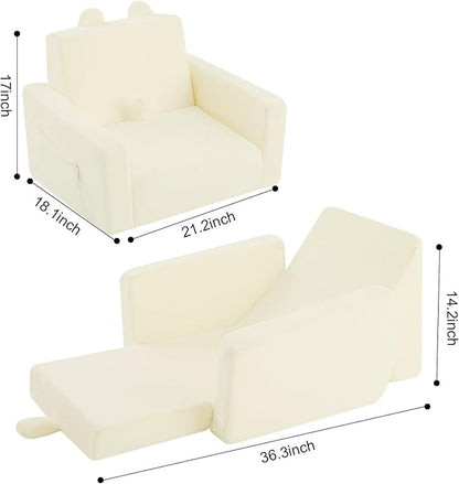 MeMoreCool Folding Toddler Chair, Cmofy Plush Fold Out Kids Couch Sofa, Convertible Kid Sofa Bed, Flip Out Baby Recliner for Toddlers 1-3 Girls Boys