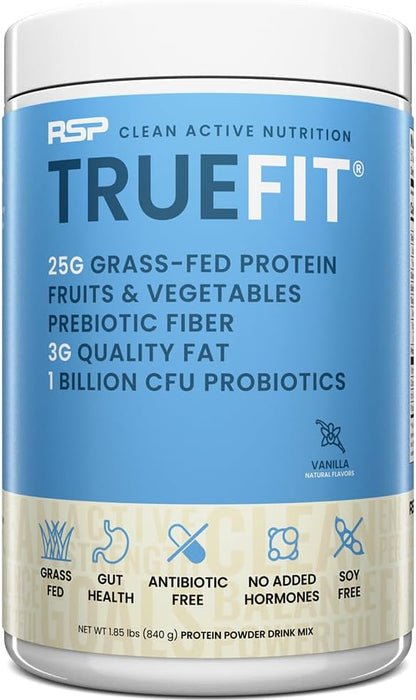 TrueFit Gut Healthy Protein Powder, Grass-Fed Whey Meal Replacement Shake with Prebiotics, Probiotics, & Organic Superfoods, Keto, Gluten Free 1.85 lbs
