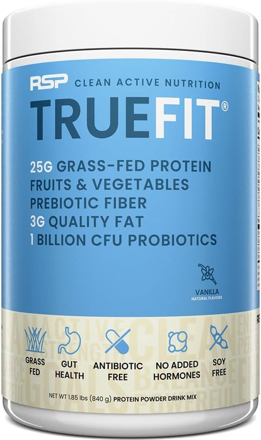 TrueFit Gut Healthy Protein Powder, Grass-Fed Whey Meal Replacement Shake with Prebiotics, Probiotics, & Organic Superfoods, Keto, Gluten Free 1.85 lbs