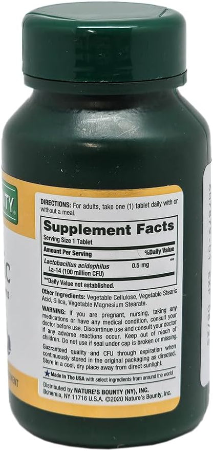 Nature's Bounty Probiotic Acidophilus Tablets, 120 Count