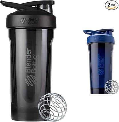 BlenderBottle 28-Ounce Strada Shaker Cups for Protein Shakes, Black and Blue
