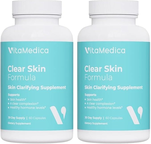 VitaMedica Clear Skin Vitamin Formula | Acne Supplement for Skin Clearing | Breakout Treatment for Women and Men | Vitamins A, C, E, Selenium, Chromium, and Zinc for Acne and Skin Health | 2 Pack