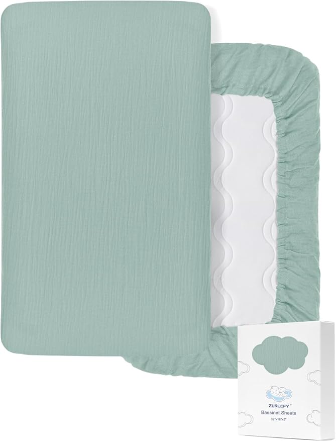 Light Blue Bassinet Mattress Sheets Boy, Muslin Bassinet Sheet 32"x16" for Rectangle, Oval, Hourglass Bassinet Mattress, Moses Basket Sheets (46B-05)