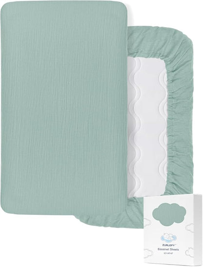 Light Blue Bassinet Mattress Sheets Boy, Muslin Bassinet Sheet 32"x16" for Rectangle, Oval, Hourglass Bassinet Mattress, Moses Basket Sheets (46B-05)