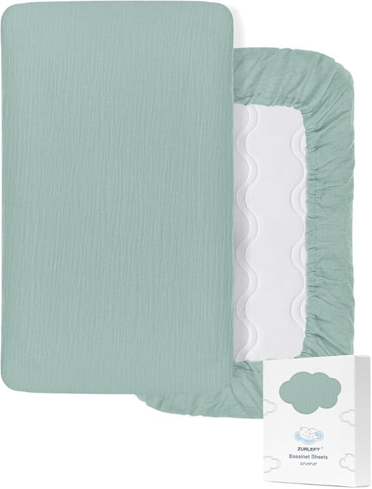 Light Blue Bassinet Mattress Sheets Boy, Muslin Bassinet Sheet 32"x16" for Rectangle, Oval, Hourglass Bassinet Mattress, Moses Basket Sheets (46B-05)