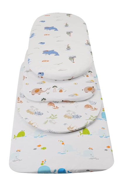 Bassinet Sheets Compatible with Baby Delight Beside Me Dreamer Bassinet, 2 Pack, 100% Jersey Knit Cotton 190GSM, Ultra Soft Breathable, Dolphin and Whale