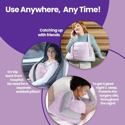 Mastectomy Pillow Post Op Pillow for Breast Surgery Recovery | Choose The Color for You | Hand Ice-Pack Pockets | Converts to Cloud Soft Cushion (Lavender Muse)