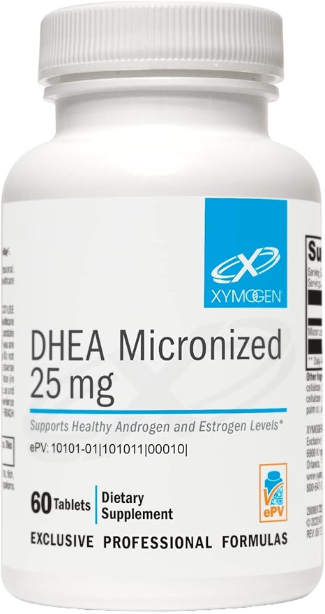 XYMOGEN DHEA 25 mg - Micronized DHEA to Support Healthy Androgen and Estrogen Levels + Adrenal Support - Dehydroepiandrosterone DHEA Supplement for Women + Men (60 Tablets)