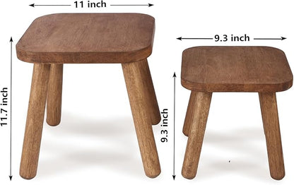 Natural Solid Wood Step Stool Wood Stool for Kids 11.7'' Sturdy Sitting Stool Wooden Step Stool for Adults Square Stool Wood Plant Stand Small Foot Stool with Four Detachable and Assembled Legs