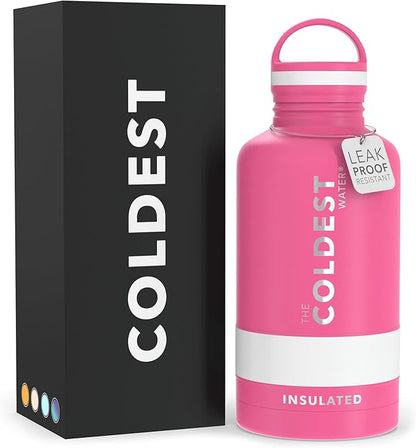 Coldest Insulated Water Bottle with Handle Lid | Leak Proof, Insulated Modern Stainless Steel, Triple Walled, Sport Thermos Bottles, Metal Flask | 64oz