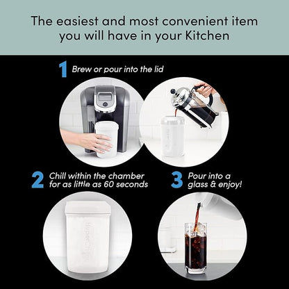 HyperChiller HC2W Patented Iced Coffee/Beverage Cooler, NEW, IMPROVED,STRONGER AND MORE DURABLE! Ready in One Minute, Reusable for Iced Tea, Wine, Spirits, Alcohol, Juice, 12.5 Oz, White