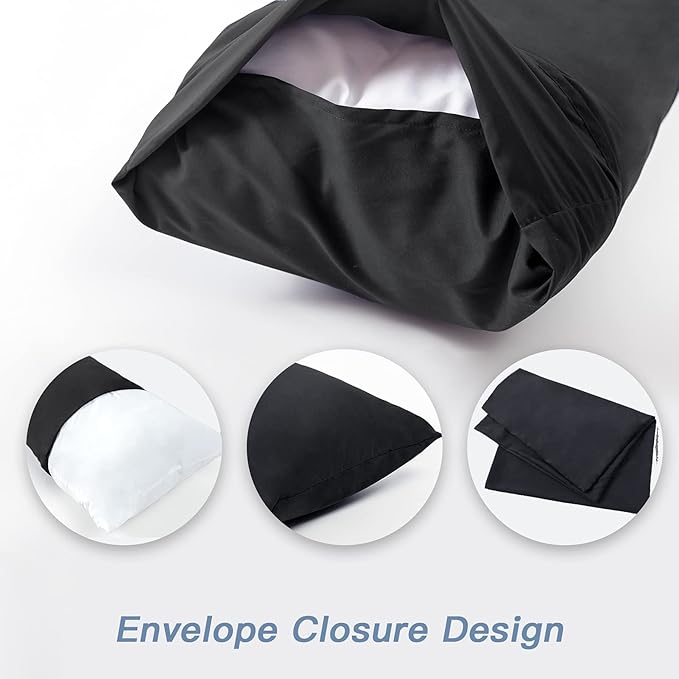 DOWNCOOL Luxury Full Body Pillow Insert with Fiber Cover - Ultra Soft Body Pillow for Sleeping - Breathable Long Bed Pillow Insert, 20"x54"(Black, with Cover)