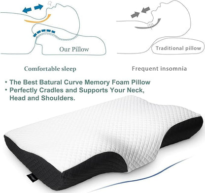 Contour Memory Foam Pillow Orthopedic Sleeping Pillows, Ergonomic Cervical Pillow for Neck Pain - for Side Sleepers, Back and Stomach Sleepers, Free Pillowcase Included (Queen(24 * 15 * 4.8 inches))