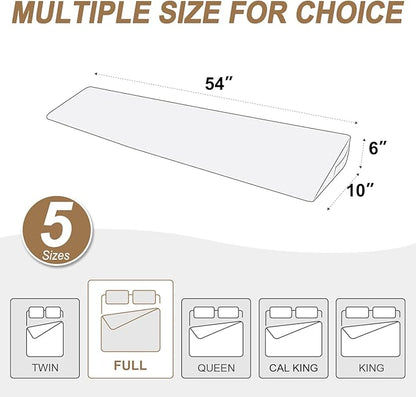 WdFour Bed Wedge Pillow, Close Off Headboard, Wall and Mattress Gap. Incline, Slanted Sweat-Proof Pillow for Neck and Back Pain Relief Anti-snoring for Comfortable Sleeping.(Gray,54Wx10Dx6H)