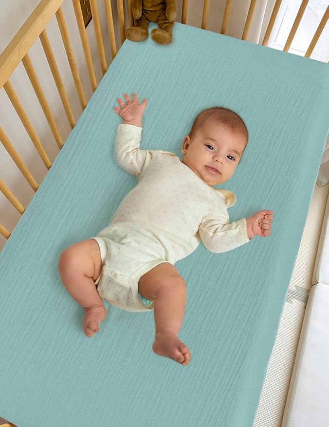 Light Blue Bassinet Mattress Sheets Boy, Muslin Bassinet Sheet 32"x16" for Rectangle, Oval, Hourglass Bassinet Mattress, Moses Basket Sheets (46B-05)