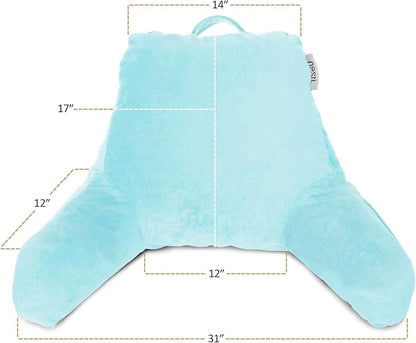 Nestl Reading Pillow Standard Bed Pillow, Back Pillow for Sitting in Bed Shredded Memory Foam Chair Pillow, Reading & Bed Rest Pillows Light Blue Back Pillow for Bed, Bed Chair Arm Pillow with Pockets