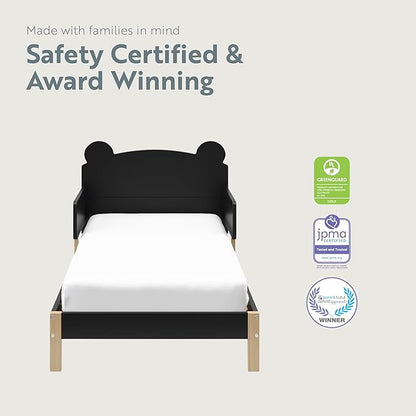 Storkcraft Teddy Bear Toddler Bed (Black with Driftwood) - GREENGUARD Gold Certified, includes Toddler Safety Guardrails, Fits Standard Crib & Toddler Mattress, Stylish 2-Tone Design