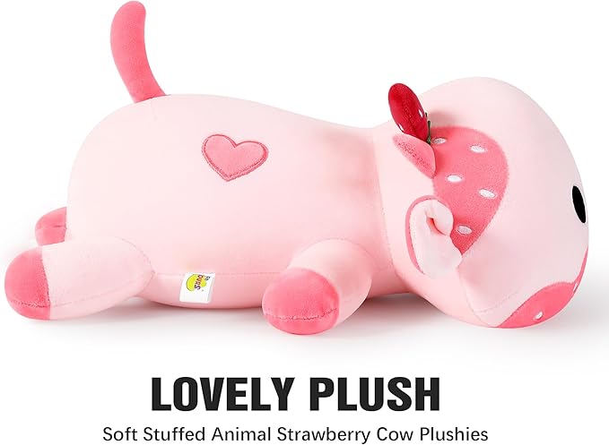 Onsoyours Cute Cow Plushie, Soft Stuffed Strawberry Cow Squishy Plush Animal Toy Pillow for Kids (Strawberry Cow, 9")