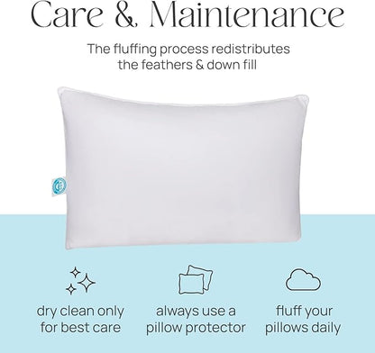East Coast Bedding Pure Dream Firm Pillow - King Pillow Medium Support, King Size 20x36 Inch Goose Feather Down Pillows, 100% Cotton Shell, Pack of 1