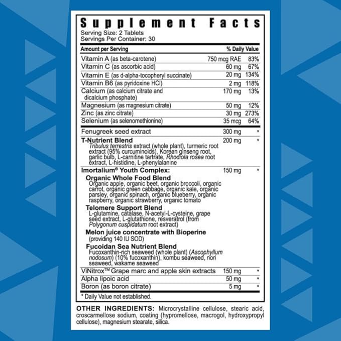 Youngevity XeraTest™ Hormonal Support for Men - Testosterone Support + Telomere Health - With Fucoidan Blend, Whole Foods, Fenugreek - Hormone-Free Botanical Supplement - (60 Extended Release Tablets)