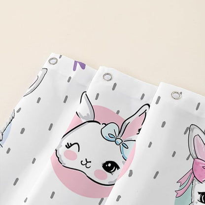 AILONEN Cute Rabbit Shower Curtain, Cartoon Kawaii Bunny Shower Curtain for Bathroom,Modern Minimalist White Waterproof Fabric Shower Curtain Set with Hooks 36" W*72" H