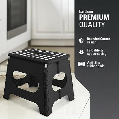 Folding 11inch Lightweight Step Stool - Compact & Portable - Sturdy Non-Slip Design for Kitchen, Bathroom - Durable & Space-Saving - Weight Capacity up to 300lbs - Black - Ideal for Adults and Kids