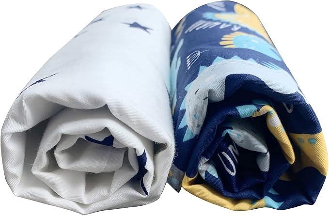Premium Cotton Bassinet Sheets, Fit for Halo Bassinest Swivel Sleeper, 2 Pack Hourglass Bassinet Mattress Sheet Set for Baby Boys, Soft Breathable Safe, Dinosaur & Stars