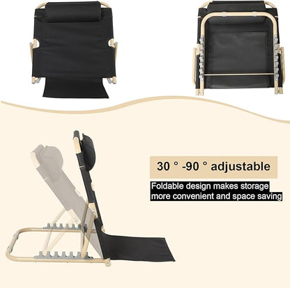 Lifting Bed Backrest Portable Folding Adjustable Sit up Back Rest Multifunction Chair for Bed Change Angle of Backrest for Elderly Patients Back Neck Lumbar Support (Black,23.6 Inch)