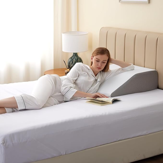 Leg Elevation Pillows, Leg Pillows for Sleeping, Cooling Gel Memory Foam Top, Wedge Pillow for Legs, Leg Wedges for Circulation, Swelling, After Surgery - Removable Cover (10 Inch, White/Grey)