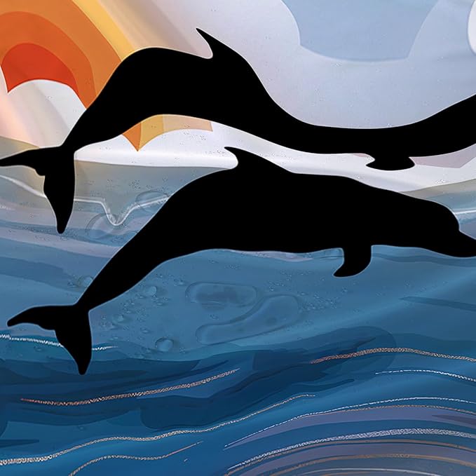 AILONEN Cartoon Dolphin Shower Curtain,Jumping Dolphin Bathroom Curtains for Kids,Girls,Sunset by The Sea Theme Shower Curtains Set with Hooks for Bathroom,72" W*96" H