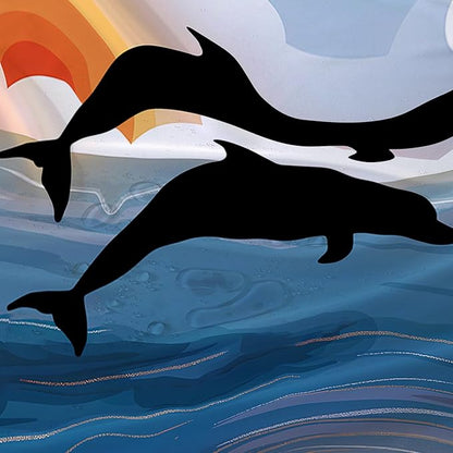 AILONEN Cartoon Dolphin Shower Curtain,Jumping Dolphin Bathroom Curtains for Kids,Girls,Sunset by The Sea Theme Shower Curtains Set with Hooks for Bathroom,72" W*96" H