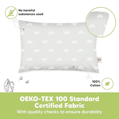 KeaBabies Toddler Pillow - Soft Organic Cotton Toddler Pillows for Sleeping, 13X18 Small Pillow for Kids, Kids Pillows for Sleeping, Kids Pillow for Travel, School, Nap, Age 2 to 5 (Gray Rainbow)