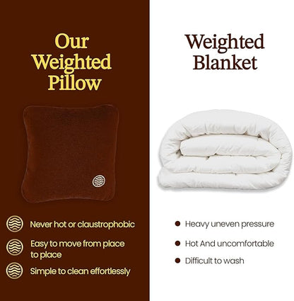 Plush Weighted Pillow 9lbs - Enhances Relaxation and Comfort with Ultra Plush Cooling Fabric - Cool Alternative to Weighed Blanket - Glass Beads Weight, Machine Washable (Fleece, Brown)