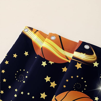AILONEN Sports Basketball Shower Curtain for Bathroom, Space Planet Ball Print Bath Curtain,Yellow Star Basketball Kids Boys Bathroom Decor Waterproof 72" W*96" H Inch with 12 Plastic Hooks